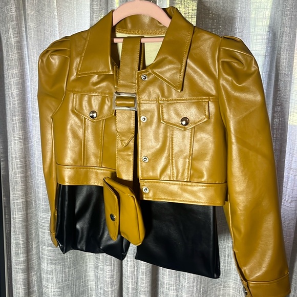 Girls Faux leather Pants Jacket Belt Purse Set Size